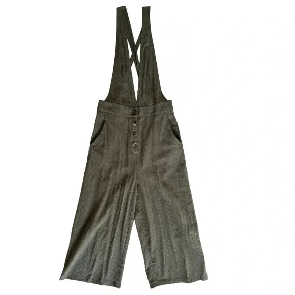 One Clothing olive green pinstripe cropped jumpsuit XS - Picture 2 of 5